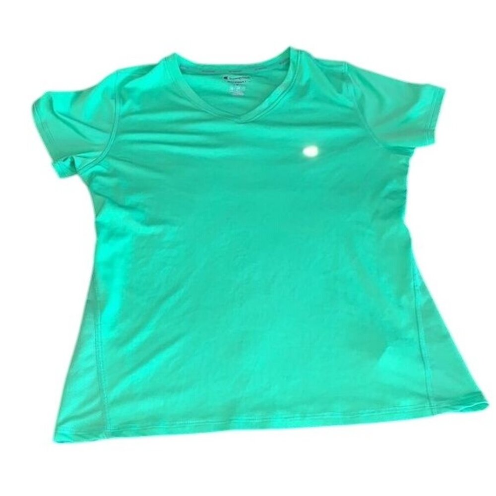 Champion Womens Performance Vapor V-Neck Tee M Green 100% Polyester Lightweight